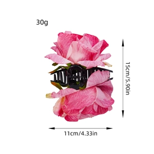 Pink rose flower hair claw clip with black plastic base, size 15cm x 11cm, weighing 30g