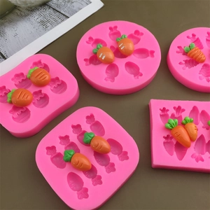 Carrot silicone mold for cake decoration and chocolate baking with finished resin pieces