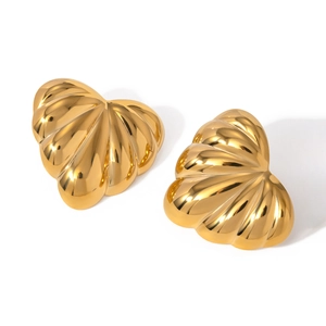 Polished 18k gold plated heart earrings with shell texture in a minimalist bold style