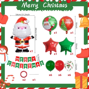Kit déco Noël avec ballon Père Noël, guirlande et ballons en latex rouges et verts