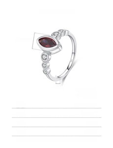 S925 Sterling Silber Ring mit rotem Marquise Edelstein und Größeninformationen