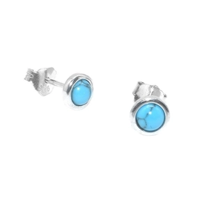 925 silver stud earrings with round blue turquoise stone inlay for men and women