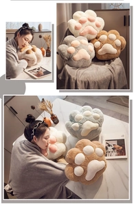 Cozy cat paw plush cushion and hand warmer collection in various pastel color options