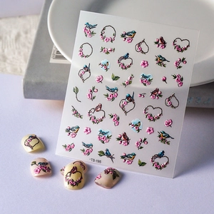 Stickers Ongles Relief 3D Motifs Couronnes Cœur Fleurs Oiseaux Autocollants Pour Manucure DIY Femmes