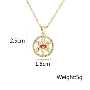 Detail showing dimensions of red evil eye pendant necklace with 18K gold and zircon