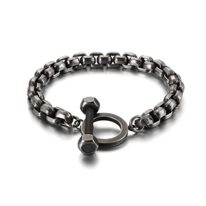 Bracciale stile industriale con ciondolo a manubrio e chiusura OT in argento antico