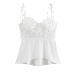 White Peplum Camisole Top Ruched Bust Thin Strap Irregular Hem Sexy Streetwear Sleeveless Polyester Blouse Women
