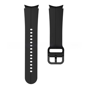 Close-up of matte black silicone watch strap with buckle for Samsung Galaxy Watch