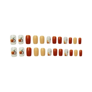 Glossy red, beige, and peach pattern press-on nails set with 24 pieces for women