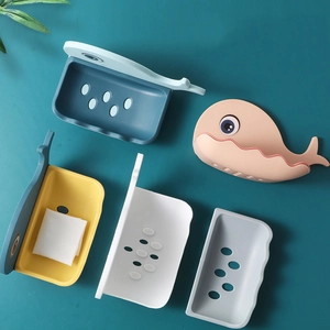 Whale-shaped wall mounted soap dish with drainage holes in five assorted colors