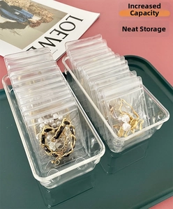 Detailed view of clear PVC jewelry storage boxes and small PE bags for earrings and rings