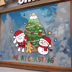 Christmas window decals with Santa, snowman, and tree for festive glass decoration
