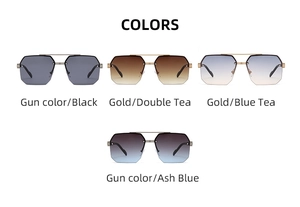 Available colors for square rimless aviator sunglasses with metallic double bridge