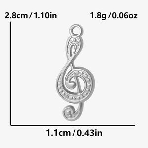 Detail of music note pendant in stainless steel with 2.8cm height and 1.8g weight