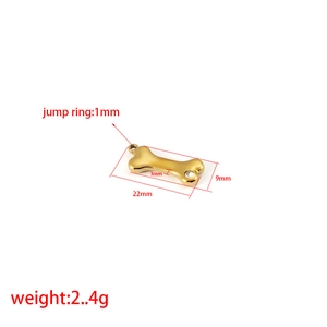 Gold dog bone pendant with zircon inlay, 22x9mm jewelry accessory for DIY earrings