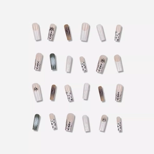 3D Halloween spider press-on nails with French tips and leopard patterns in long square shape