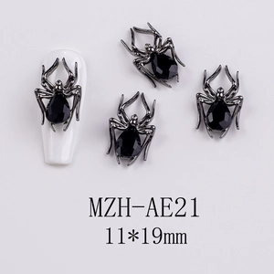 Macro shot of spider nail jewelry with gunmetal finish and black droplet zircon 11x19mm