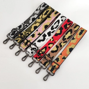 Adjustable leopard jacquard wide nylon bag straps in seven colors with metal hooks
