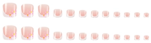Detail view of 24pcs pink and white French press-on toenails with flower patterns