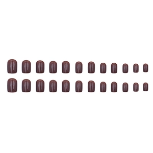 Glossy chocolate brown press-on nails in short square shape with full 24-piece set