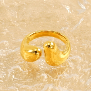 18K gold plated stainless steel open ring with adjustable droplet ends and mirror finish