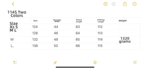 Guide des tailles pour manteau long réversible femme incluant buste et longueur en cm