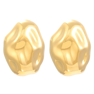 Macro detail of 18K gold plated stainless steel earrings with fluid melted texture