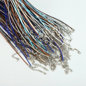 Bulk waxed cord necklaces in multiple colors with silver lobster clasps and extension chains