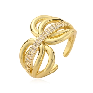Minimalist 18K gold plated geometric open ring with sparkling cubic zirconia accents