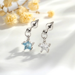 Star Pendant Cartilage Piercing Stud Titanium Steel Copper Zircon Spike Screw Back Jewelry For Women Men
