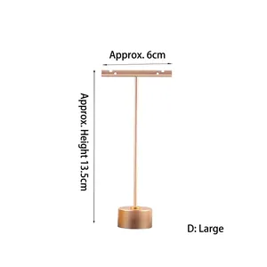 Detailed T-shaped metal jewelry display stand in matte gold finish, height 13.5cm