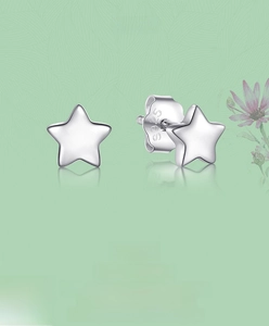 Nahaufnahme der S925 Sterling Silber Stern-Ohrstecker mit poliertem Finish und Butterfly-Verschluss