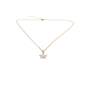 Detailed view of gold starfish pendant with sparkling crystals and extender chain