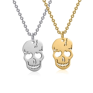 Gothic Stainless Steel Skull Pendant Necklace For Women Punk Hollow Geometric Design Minimalist Clavicle Chain Jewelry