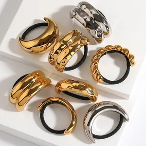 Geometric Metal Ponytail Holder Hair Ties Stainless Steel Textured Waterproof Hypoallergenic Fashion Hair Accessories
