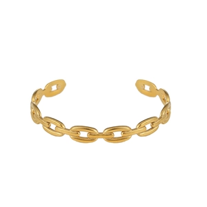 Elegant hollow chain link open bangle in gold-plated stainless steel for women