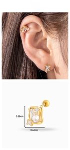 Detail view of gold star cartilage stud with clear zircon and dimensions 0.88x0.66cm