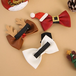 Christmas bow hair clip set with reindeer antlers and santa hats for festive party hair styling