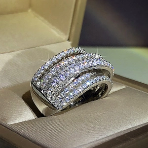 Exaggerated silver color multilayer intertwined ring with micro-pave cubic zirconia