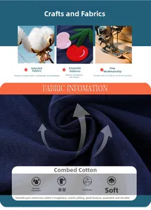 Détail du tissu en coton peigné bleu marine avec broderie cerise et texture respirante