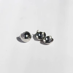 Polished silver sphere hoop earrings with hinge closure for a minimalist fashion style