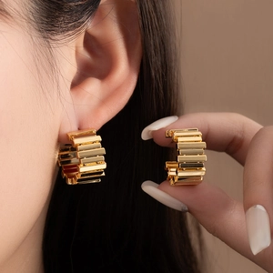 Vintage Geometric C-Shaped Hoop Earrings For Women Copper Electroplated Fashion Jewelry With 925 Sterling Silver Earring Post