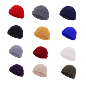 Retro Knitted Beanie Hat Acrylic Ribbed Cuffed Docker Cap Skullcap For Men Women Streetwear Warm Solid Color