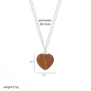 Detail of heart stone necklace showing 2cm pendant size and fine silver steel chain