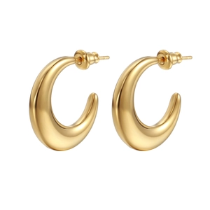 Minimalist 18K gold plated stainless steel chunky C-shaped crescent hoop earrings