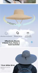 Détail du bord large de 15 cm pour une protection solaire à 360 degrés sur un chapeau