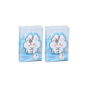 Two-piece set of cute white bunny squishy notebooks with strawberry decor in packaging