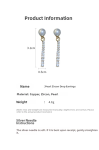 Detailed view of gold plated pearl earrings with micro-paved cubic zirconia accents