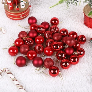 36pcs Red Christmas ball ornaments set with matte glitter and glossy textures on fur rug
