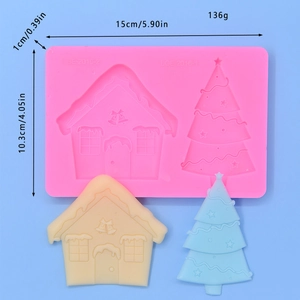 Christmas house and tree silicone mold for DIY baking with size and weight dimensions